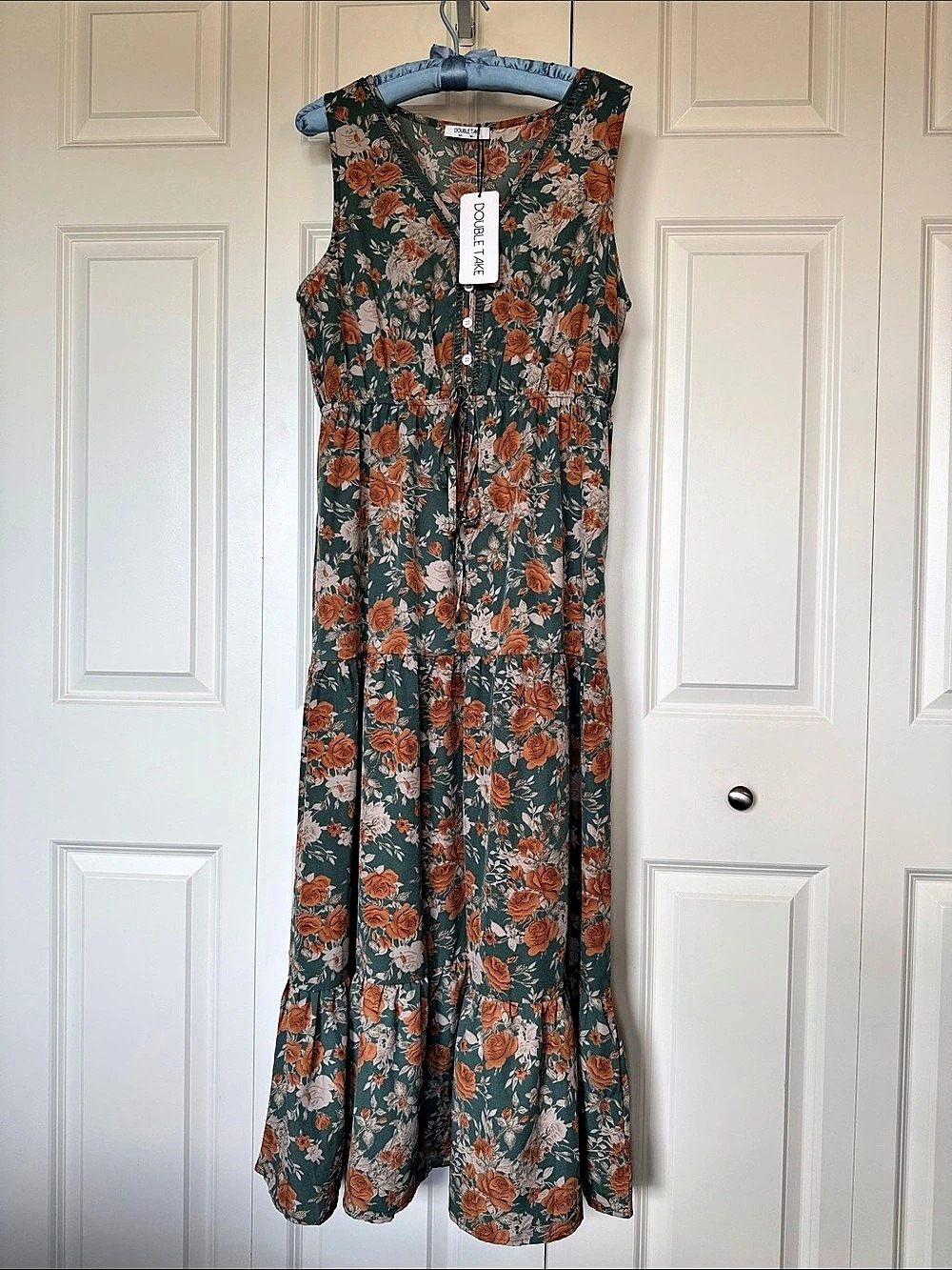 Double Take Floral Maxi Dress in Green & Orange Size Medium NWT